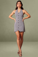 Black Check Halter Neck Mini Dress