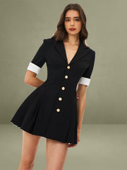 Ilitha Black Woven Crepe Pleated A-Line Mini Dress