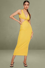 Orange Midi Dress Ribbed Cut Out