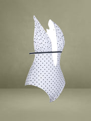 Olive White Base Polka Dot Ruched Breast Halter Backless Swimsuit