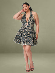 Mackenzie Cheetah Print Halter Linen Mini Dress