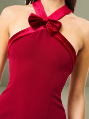 Red Cross Straps Bodycon Mini Dress with Bubble Hem