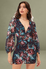 Print Mini Dress Long Sleeve Evening