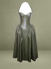 Eliana Olive Vegan Leather Dress
