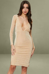 Beige Bodycon Dress Long Sleeve Evening