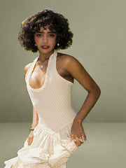 Idella Yellow Gingham U Neck Midi Dress