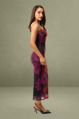 Black Floral Bodycon Dress Cowl Neck Maxi