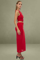 Red Bodycon Dress Maxi Mesh