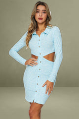 Grey Ribbed Cut Out Short Sleeve Mini Dress