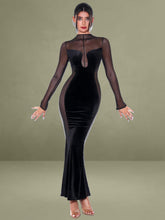 Paislee Black Velvet Mesh Long Sleeve Gown
