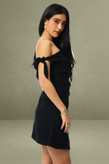 Black Bodycon Dress Tie Up Shoulder