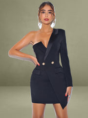 Keep One Up Black Crepe Tuxedo Blazer Dress