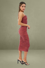 Purple Bodycon Dress Rushed Midi Mesh