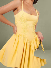 Kadi Yellow Cotton Drop Waist Corset Mini Dress