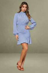 Printed Long-Sleeve Mini Dress