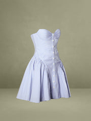 Baby Blue Railroad Stripe Halter Drop Waist Mini Dress