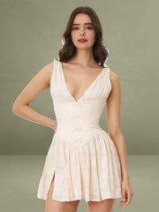 Zahara Off White Jacquard Drop Waist Mini Dress