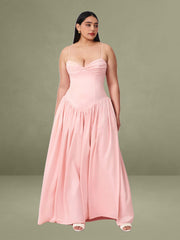 Najwa Baby Pink Ruched Breast Drop Waist Maxi Dress