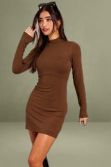 Brown Bodycon Dress Long sleeve Mini