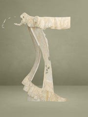 Ersilia Pale Yellow Satin Lace Peplum Corset Off Shoulder Maxi Dress