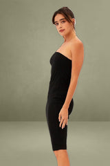Black Ribbed Bodycon Dress Strapless