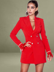 Quilla Red Feather Crystal Sleeve Backless Blazer Dress