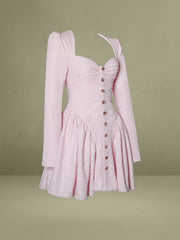 Tae Pink Tweed Long Sleeve Drop Waist Mini Dress