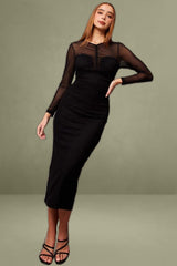 Long Sleeve Black Mesh Bodycon Dress