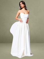 Umay White Drop Waist Satin Corset Bridal Gown