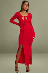 Red Maxi Dress Strappy Flared Sleeve Bodycon Dress
