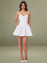 Sacha White Lace Drop Waist Corset Puffy Mini Dress