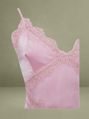 Xandria Pink Lace Satin Mermaid Flare Maxi Dress