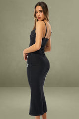 Black Floral Bodycon Dress Maxi