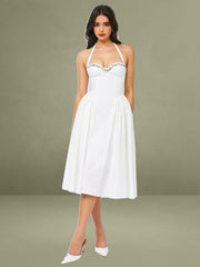 Gianna White Embroidered Halter Maxi Dress