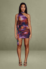 Multicolor Abstract One-Shoulder Bodycon Dress