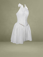 Hailey White Embroidered Collared Halter Drop Waist Mini Dress