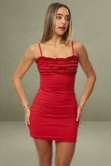 Red Bodycon Singlet Ruffle Bust Mini Dress