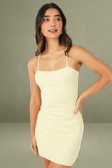 Yellow Sleeveless Mini Bodycon Pointelle Dress