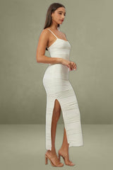 White Sleeveless Midi Bodycon Dress
