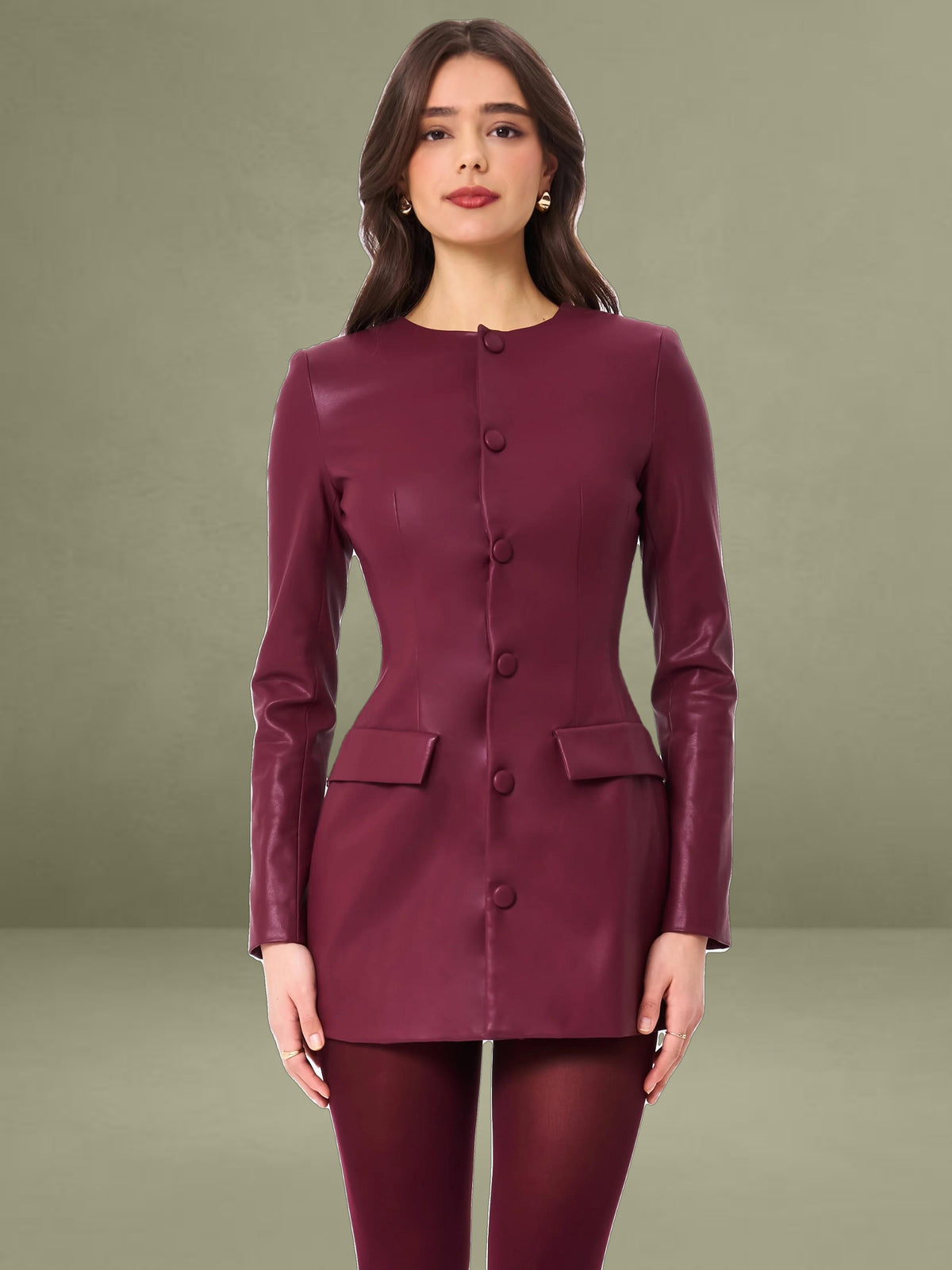 Baila Burgundy Vegan Leather Blazer Mini Dress