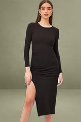 Black Midi Dress Long Sleeve Bodycon