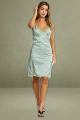 Green Lace Trim Slip Dress
