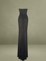 Fatima Black Crystal Sleeveless Corset Mermaid Maxi Dress