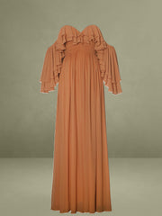 Kaela Brickwork Off Shoulder Chiffon Maxi Dress