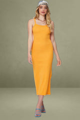 Orange Bodycon Dress Sleeveless Midi