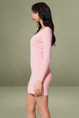 Pink Long Sleeve Knit Bodycon Dress