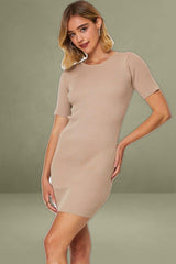 Beige Bodycon Dress Mini Knit