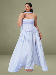 Qianna Baby Blue Peplum Top Drop Waist Chiffon Gown
