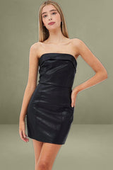 Black Dress Boob Tube Bodycon Faux Leather