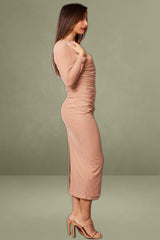 Pink Bodycon Dress Long Sleeve Mesh